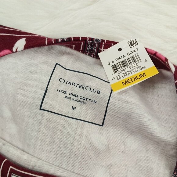 NWT CHARTER CLUB floral top M(8-10) 100% Pima Cotton Multi Colore Knit Boat Neck - Picture 9 of 10